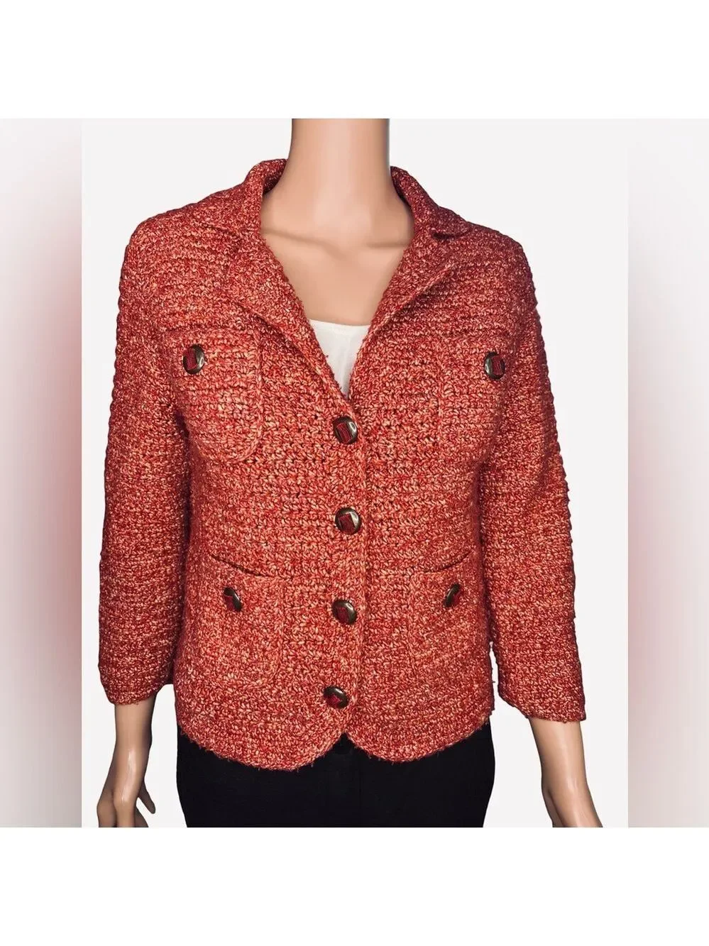 Cynthia Steffe Coral Tweed Blazer Small Knit